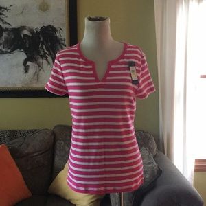 Tommy Hilfiger Pink and White Striped Short Sleeve